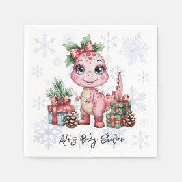 ピンクのクリスマス恐竜の女の子ベビーシャワー スタンダードカクテルナプキン