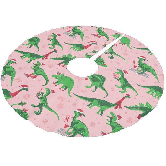 ピンクのクリスマス恐竜ステゴサウルス ブラッシュドポリエステルツリースカート (アングル)