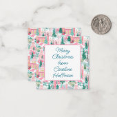 ピンクのクリスマス教会のギフトエンクロージャ ノートカード (正面/裏面インサイチュ)