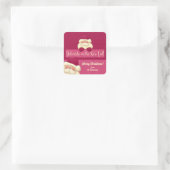 ピンクのクリスマス水玉模様とサンタネーム スクエアシール (バッグ)