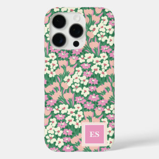 ピンクのクリスマス犬の女パーソナライズされたの子モノグラム iPhone 16 PROケース
