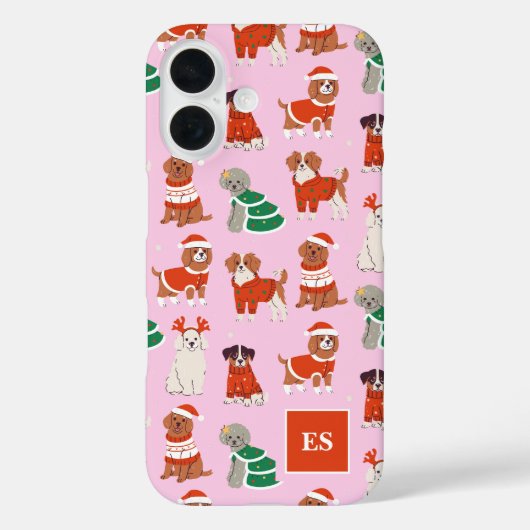 ピンクのクリスマス犬の女パーソナライズされたの子モノグラム Case-Mate iPhoneケース (裏面)