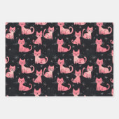 ピンクのクリスマス猫をブラックに ラッピングペーパーシート (正面3)