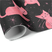 ピンクのクリスマス猫をブラックに ラッピングペーパー (ロールコーナー)