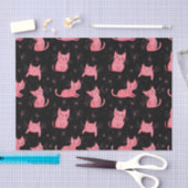 ピンクのクリスマス猫をブラックに 薄葉紙 (クラフト)