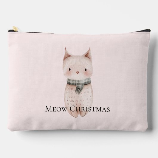 ピンクのクリスマス猫 アクセサリーポーチ (正面)