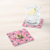 ピンクのクリスマス猫 スクエアペーパーコースター (インサイチュ)