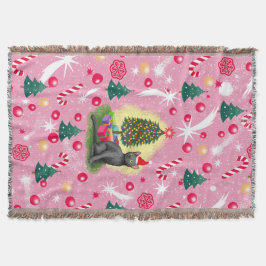 ピンクのクリスマス猫 スローブランケット
