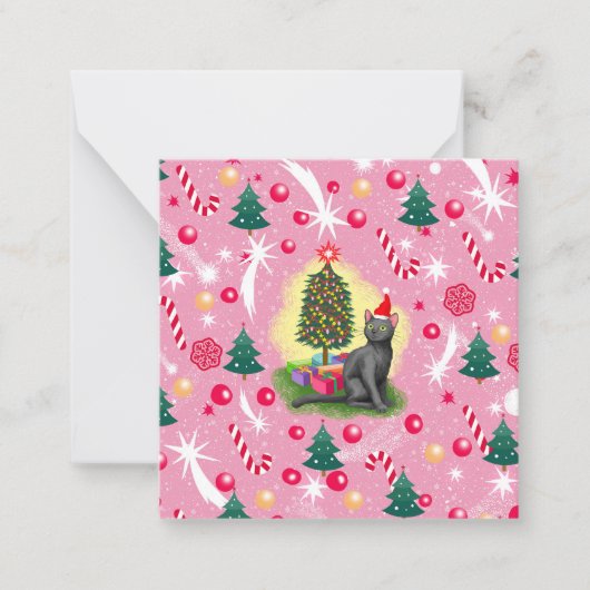 ピンクのクリスマス猫 ノートカード (正面)
