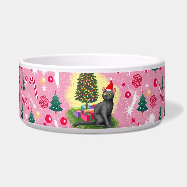 ピンクのクリスマス猫 ボウル (正面)