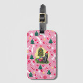 ピンクのクリスマス猫 ラゲッジタグ (正面縦)