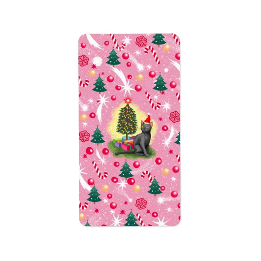 ピンクのクリスマス猫 ラベル (正面)