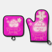 ピンクのクリスマス私はジンジャーブレッドのデューティピンクに乗っている | 鍋つかみ&鍋敷きセット (正面)