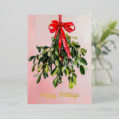 ピンクのクリスマス絵を描のミストレカスタムートの写真 箔シーズンカード (立ち正面)