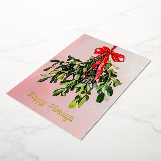 ピンクのクリスマス絵を描のミストレカスタムートの写真 箔シーズンカード (回転した状態)