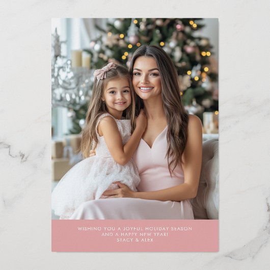 ピンクのクリスマス絵を描のミストレカスタムートの写真 箔シーズンカード (裏面)