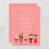 ピンクのクリスマス誕生日パーティー 招待状 (正面/裏面)