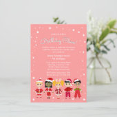 ピンクのクリスマス誕生日パーティー 招待状 (スタンド正面)