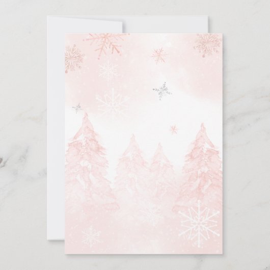 ピンクのクリスマス赤ちゃんシャワー外は寒い 招待状 (裏面)