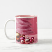 ピンクのクリスマス陶器マグ ツートーンマグカップ (左)