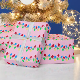 ピンクのクリスマス電飾 ラッピングペーパー