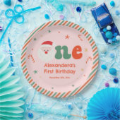 ピンクのクリスマス1回目の誕生日 ペーパープレート (パーティー)