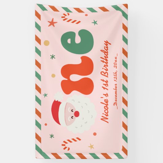 ピンクのクリスマス1回目の誕生日 横断幕 (縦)