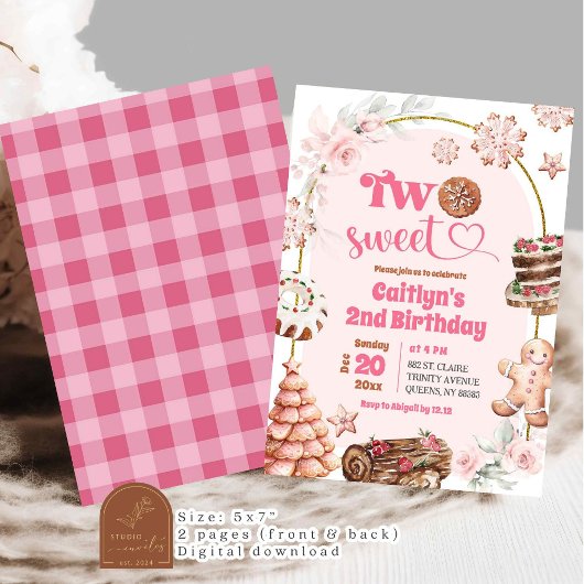 ピンクのクリスマス2つの甘い冬2nd誕生日 招待状