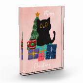 ピンクのクリスマス かわいい猫のコーヒー フォトブロック (左)