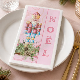 ピンクのクリスマス・くるみ割り人形のNoelペーパーゲストタオル