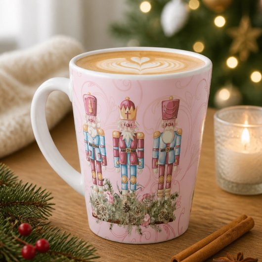 ピンクのクリスマス・くるみ割り人形ラテマグ カフェラテマグ