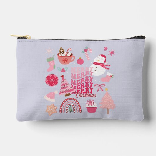 ピンクのクリスマス アクセサリーポーチ (正面)