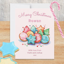 ピンクのクリスマス オーダーメイド アイシングクッキー シーズンカード