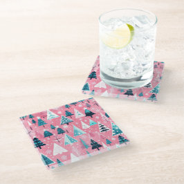 ピンクのクリスマス ガラスコースター