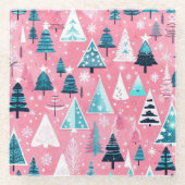 ピンクのクリスマス ガラスコースター (正面)