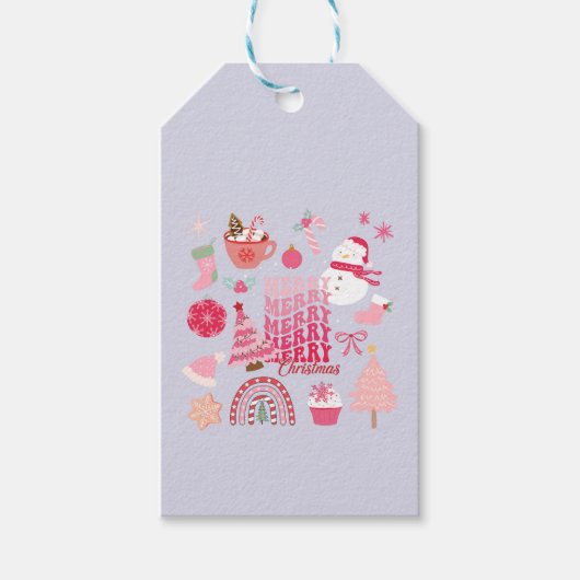 ピンクのクリスマス ギフトタグ (正面)