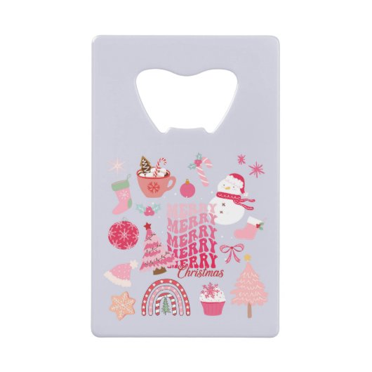 ピンクのクリスマス クレジットカード栓抜き (正面)