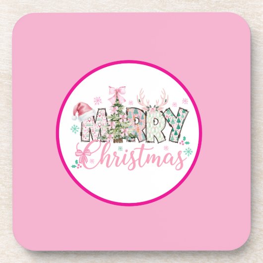 ピンクのクリスマス コースター (正面)