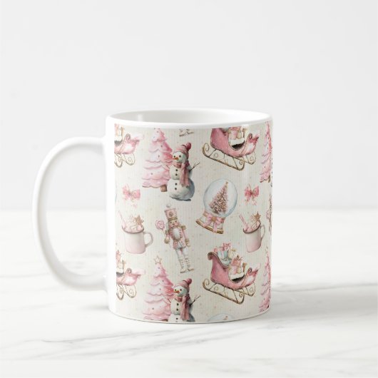 ピンクのクリスマス コーヒーマグカップ (左)