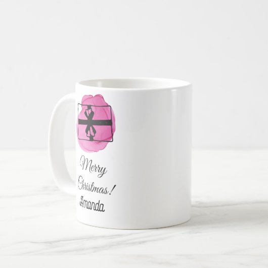 ピンクのクリスマス コーヒーマグカップ (正面左)