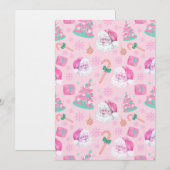 ピンクのクリスマス サンタクロース & ツリー シームレスパターン 招待状 (正面/裏面)