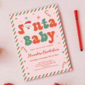 ピンクのクリスマス サンタベイビー ベイビーシャワー 招待状