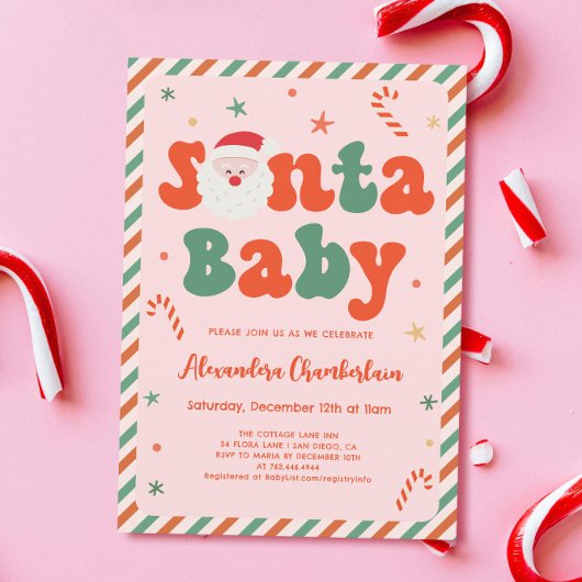 ピンクのクリスマス サンタベイビー ベイビーシャワー 招待状