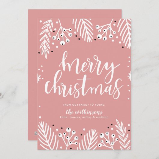 ピンクのクリスマス シーズンカード (正面/裏面)