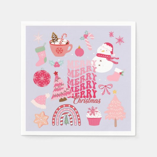 ピンクのクリスマス スタンダードカクテルナプキン (正面)