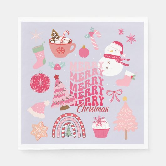 ピンクのクリスマス スタンダードランチョンナプキン (正面)