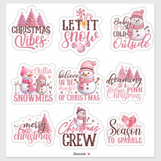 ピンクのクリスマス ステッカー シール (シート)