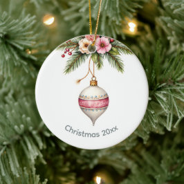 ピンクのクリスマス セラミックオーナメント