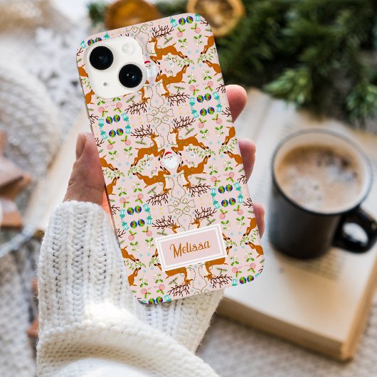 ピンクのクリスマス トナカイ シームレス パターン Case-Mate iPhoneケース