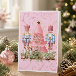 ピンクのクリスマス・ナッツクラッカーとツリーのクリスマスカード カード